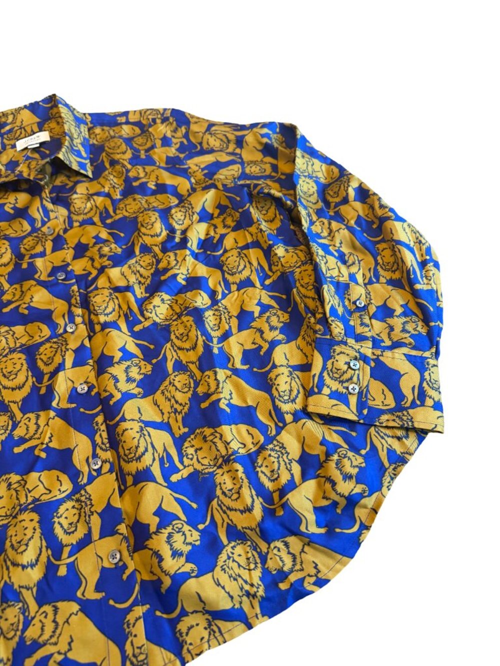 J. Crew Collection Blue Gold Lion Print Silk Shirt Blouse Size 18 Women's NWT - Picture 7 of 14